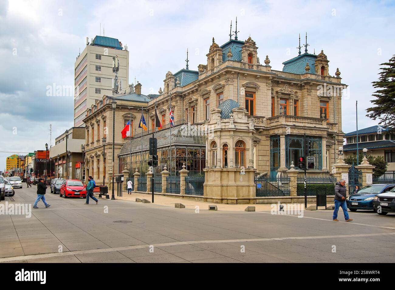 Sara Braun Palace in Punta Arenas, the southernmost town in Chile, hosting the Club de la Union (Union Club) restaurant and cafe Stock Photo