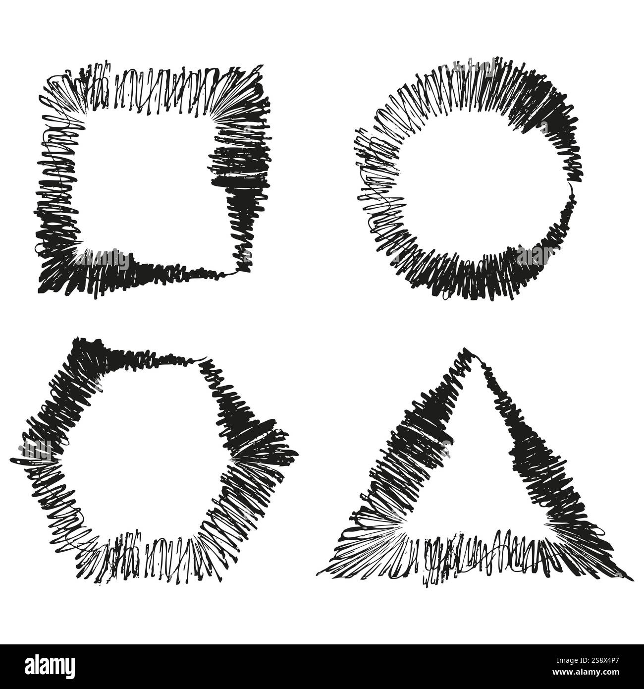 Abstract geometric forms. Artistic line design. Bold black textures. Creative shape patterns. Stock Vector