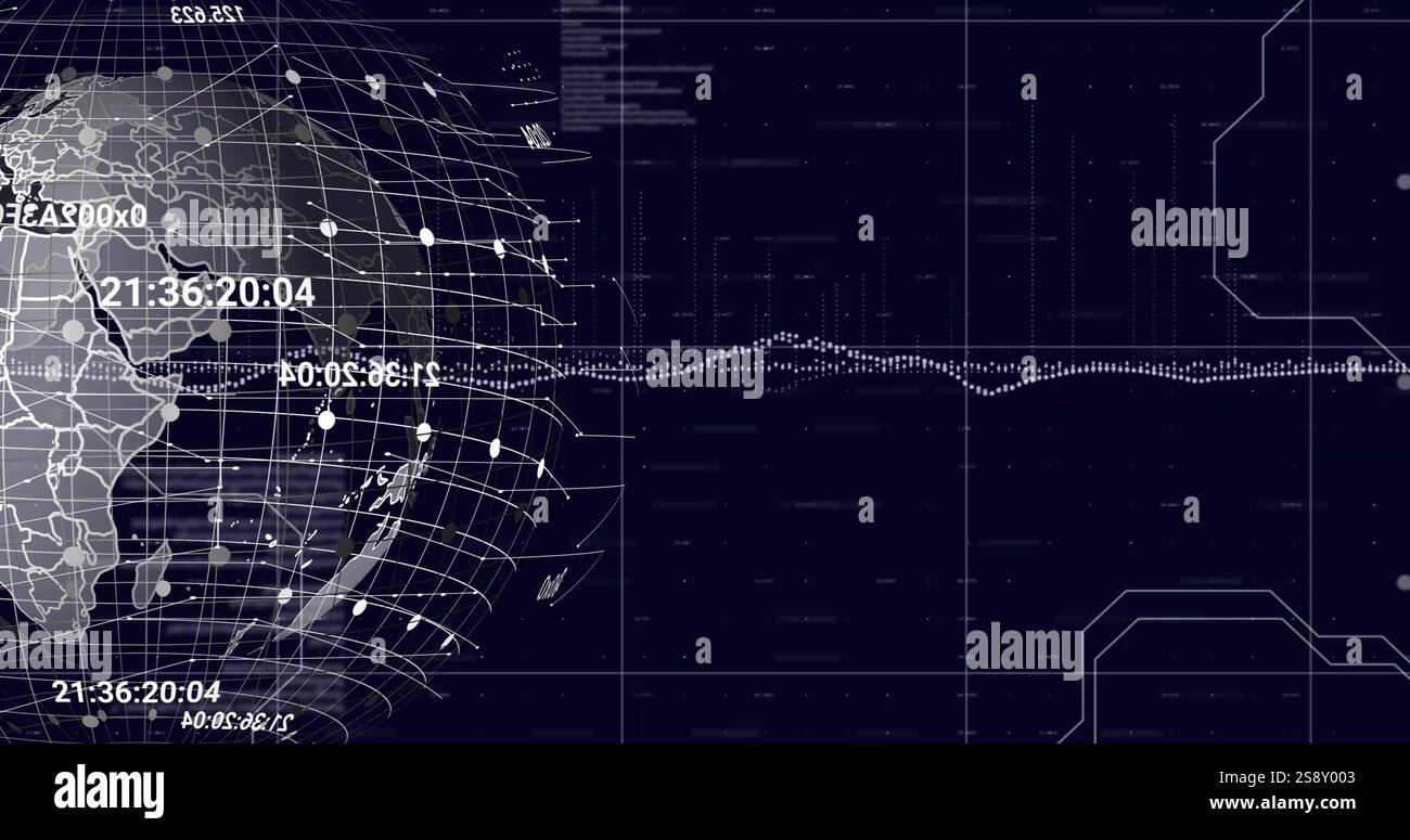 Global network connections and data points image over world map Stock Photo