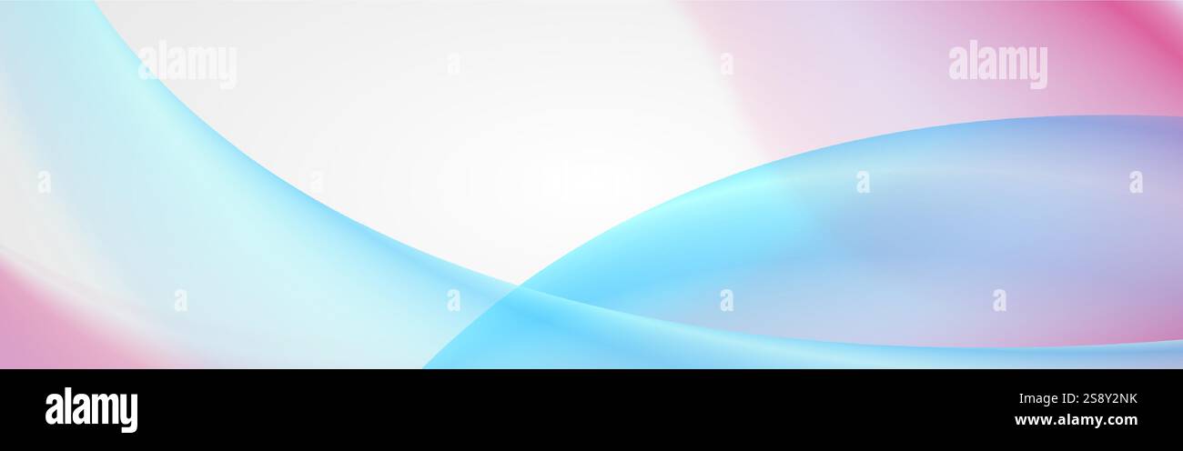 Blue and pink abstract elegant waves on white background. Vector banner ...