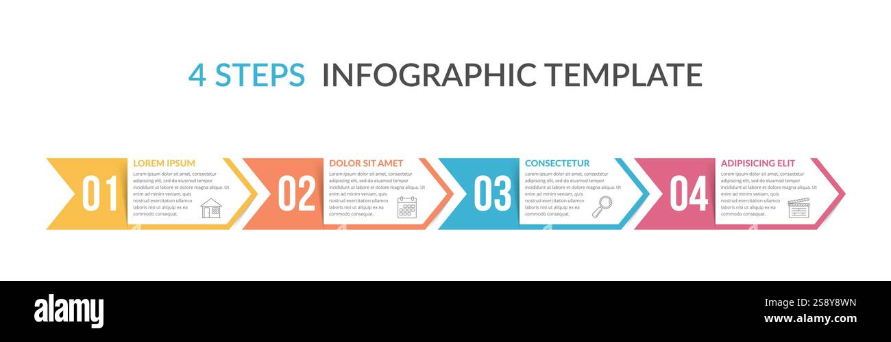 Four arrows with numbers and text, four steps - infographic template ...