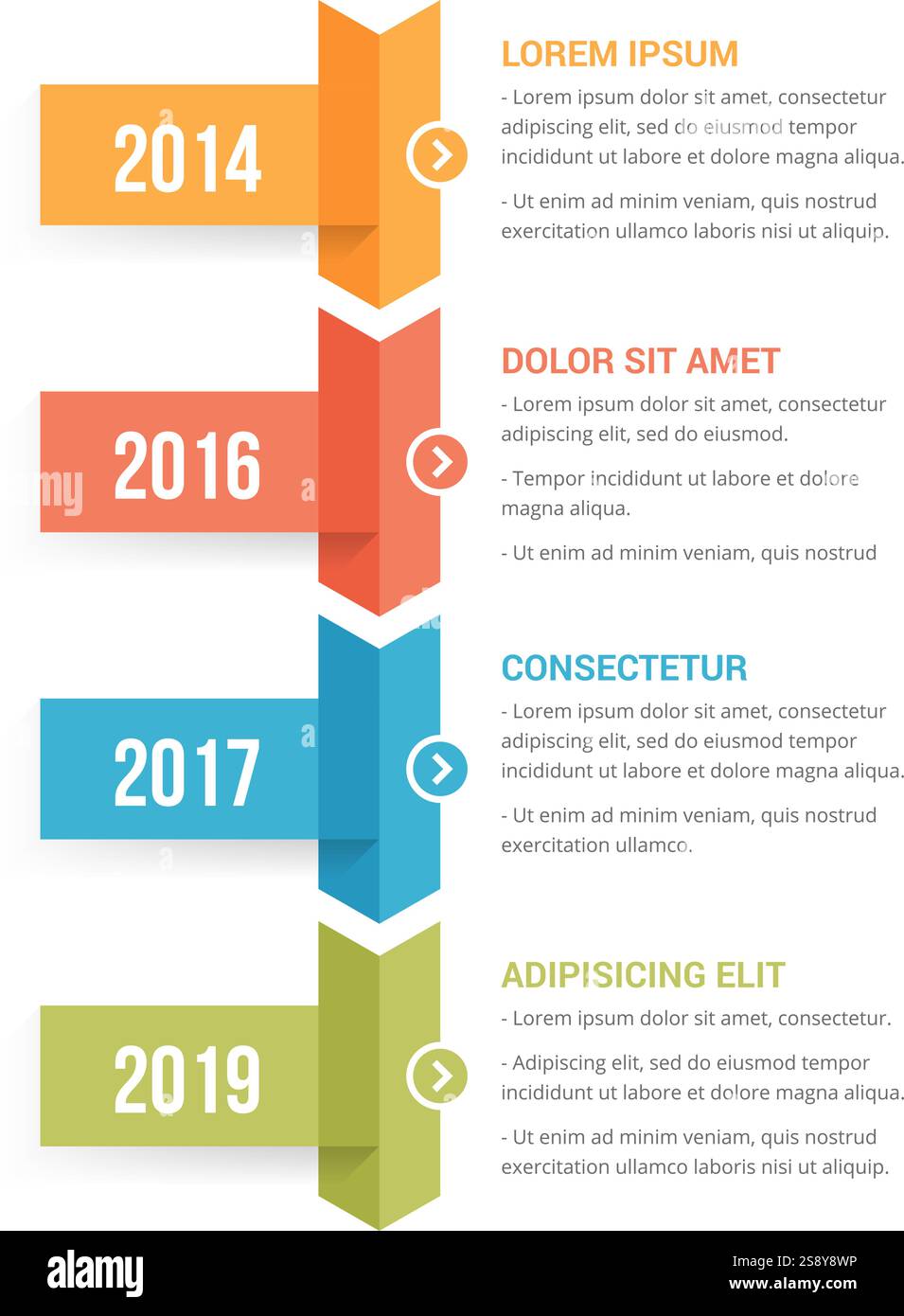 Vertical timeline infographics template with four arrows, vector eps10 ...