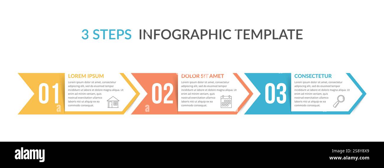 Three arrows with numbers and text, three steps - infographic template, vector eps10 illustration Stock Vector