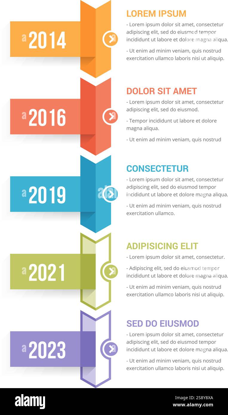 Vertical timeline infographics template with five arrows, vector eps10 ...