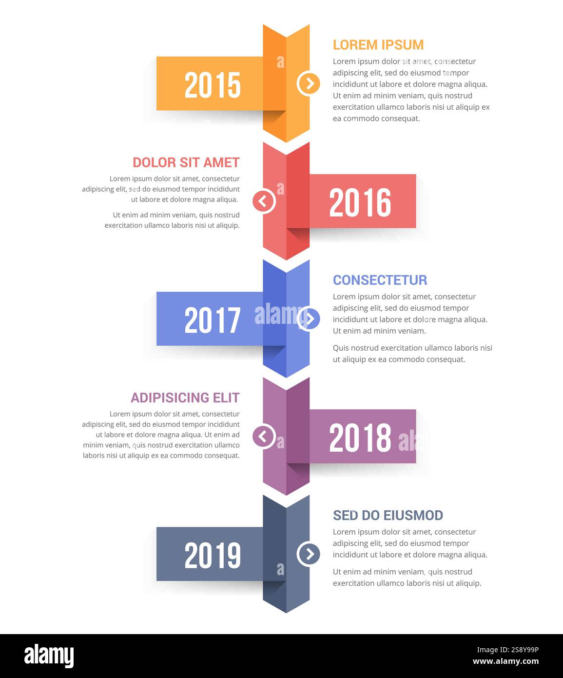 Vertical timeline infographics template with five arrows, vector eps10 ...