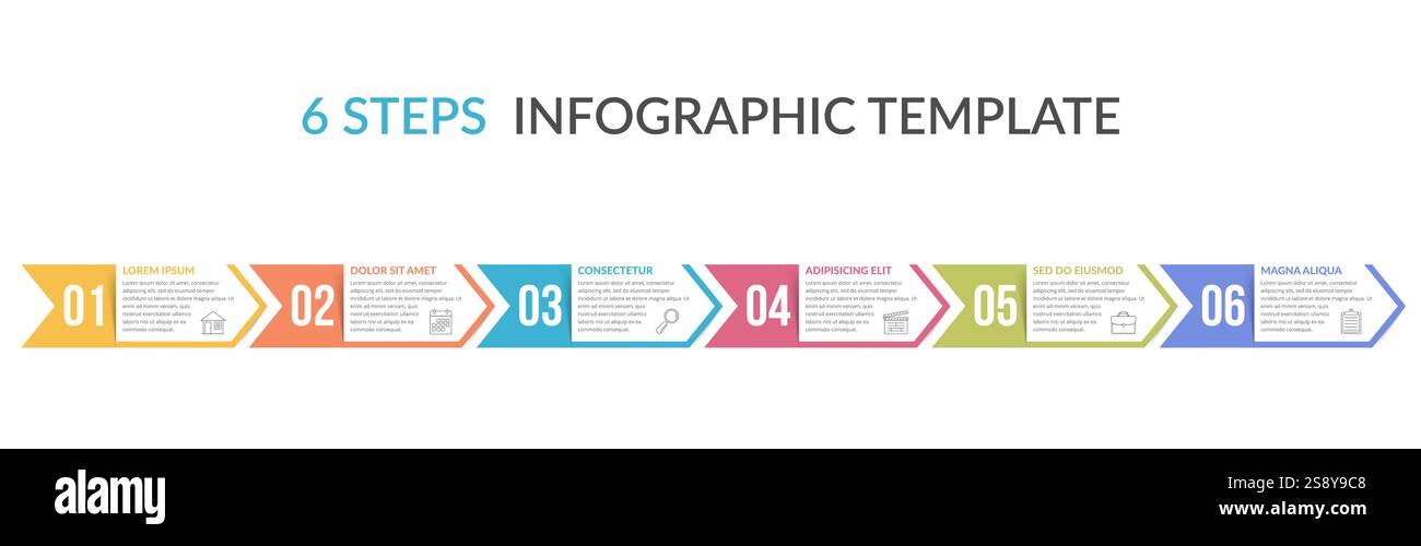 Six arrows with numbers and text, six steps - infographic template, vector eps10 illustration Stock Vector