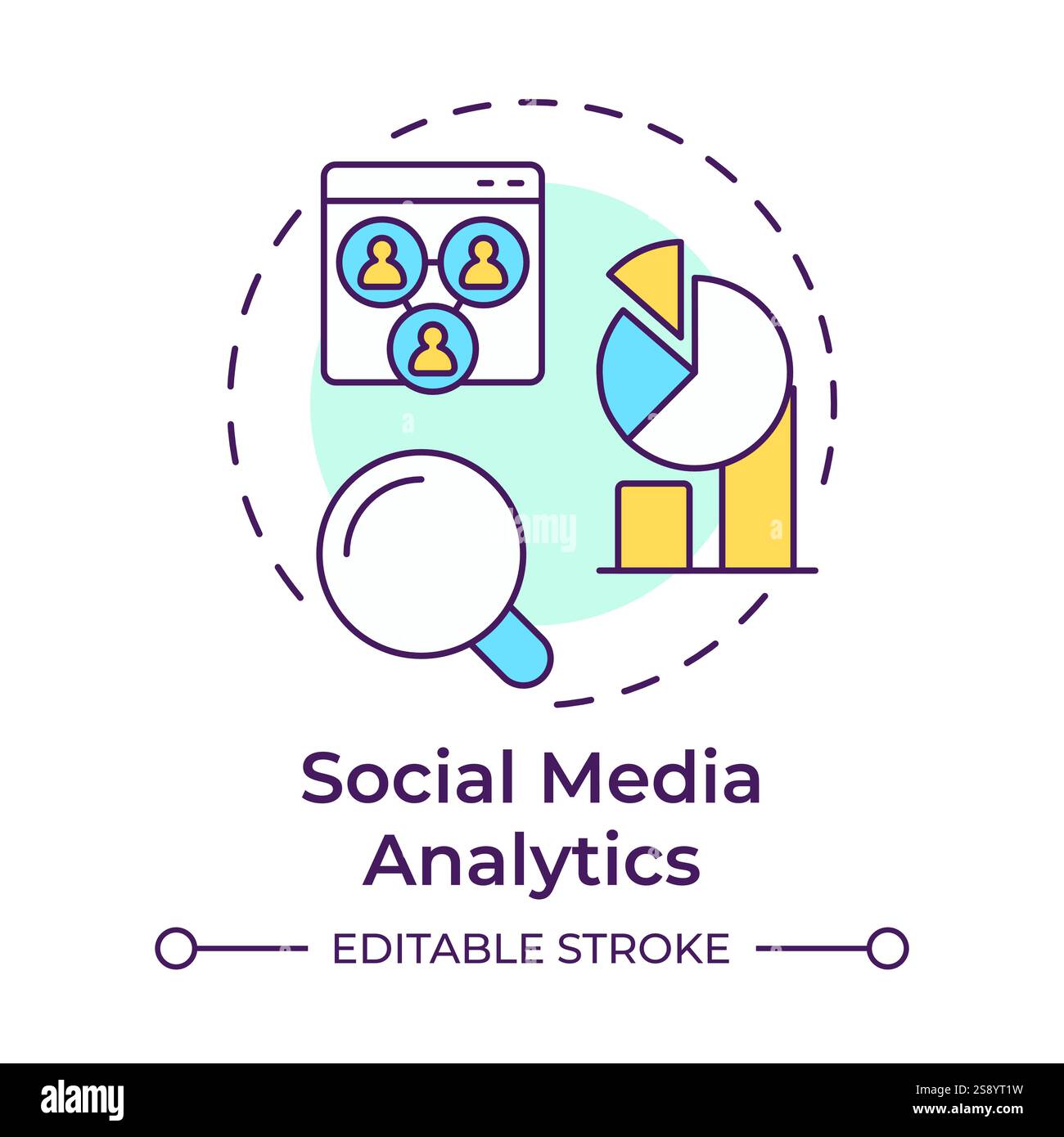 Social media analytics multi color concept icon Stock Vector