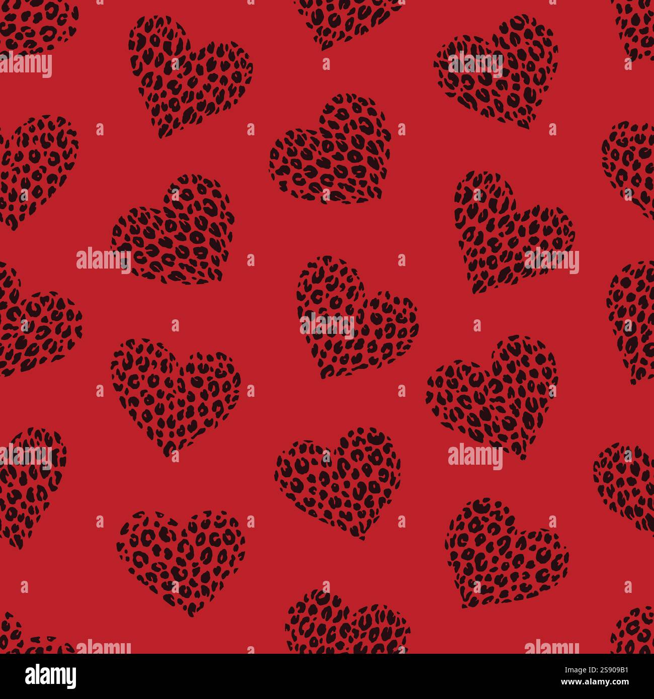 Hand drawn hearts doodle with leopard spots seamless pattern. Vector ...