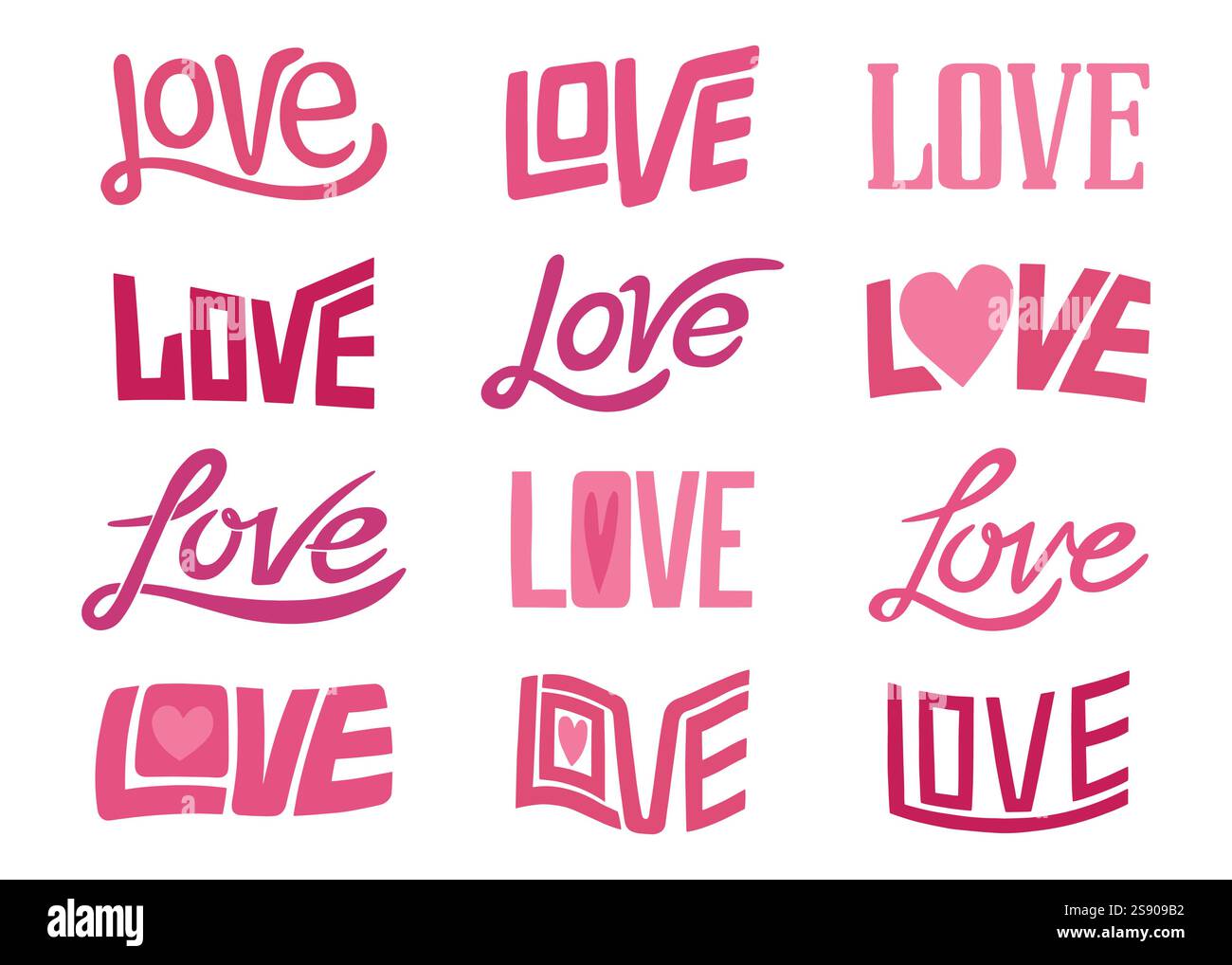 Love hand lettering collection set. Vector design hand lettering ...