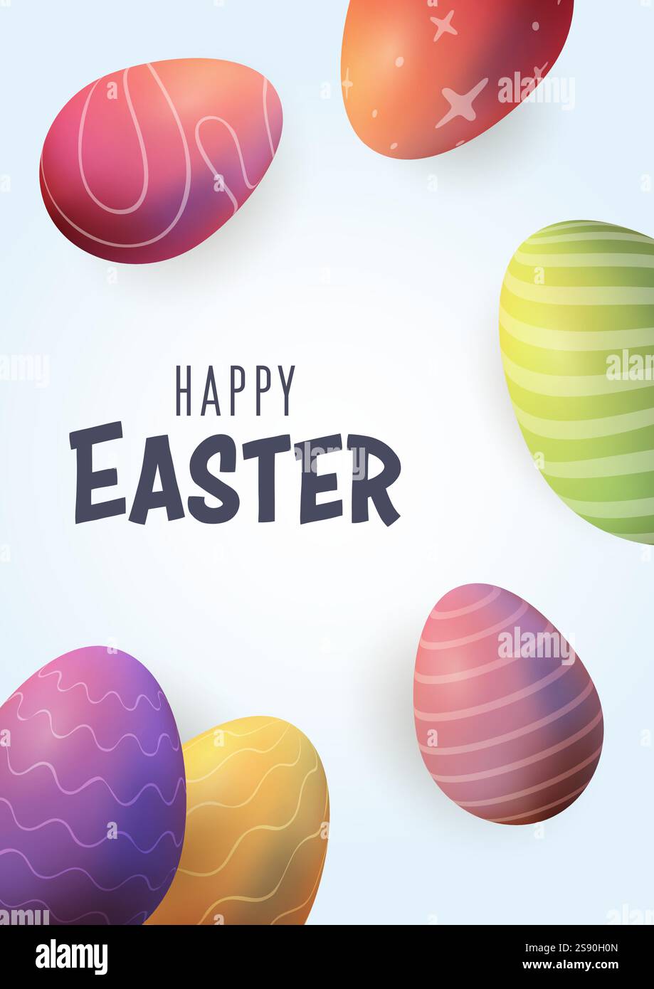 Easter multicolored eggs realistic 3d, confetti blue. Vector illustration, Stock Vector
