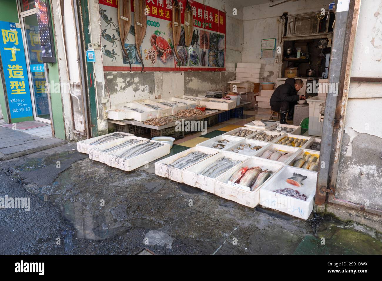 Mini Fish Market Shanghai, China. January 9, 2025. the small fish market in Qibao ...