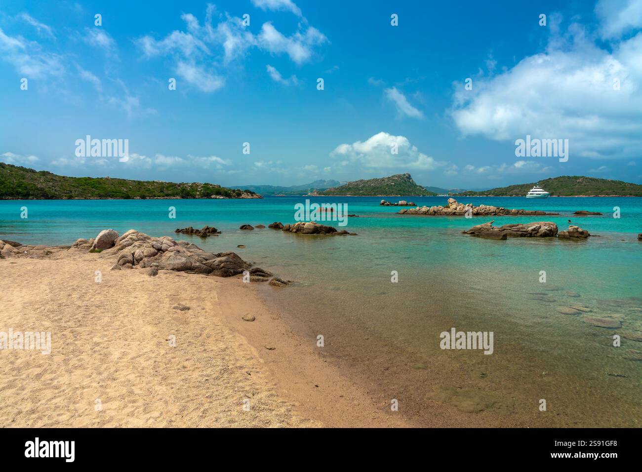 Sandy beach and the mediterranean sea in Caprera island, Maddalena ...