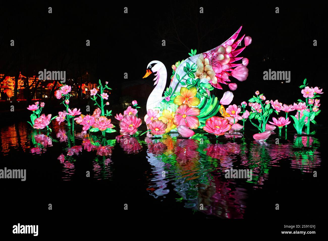 Festive lanterns are installed at Tang Paradise in Xi'an City ...