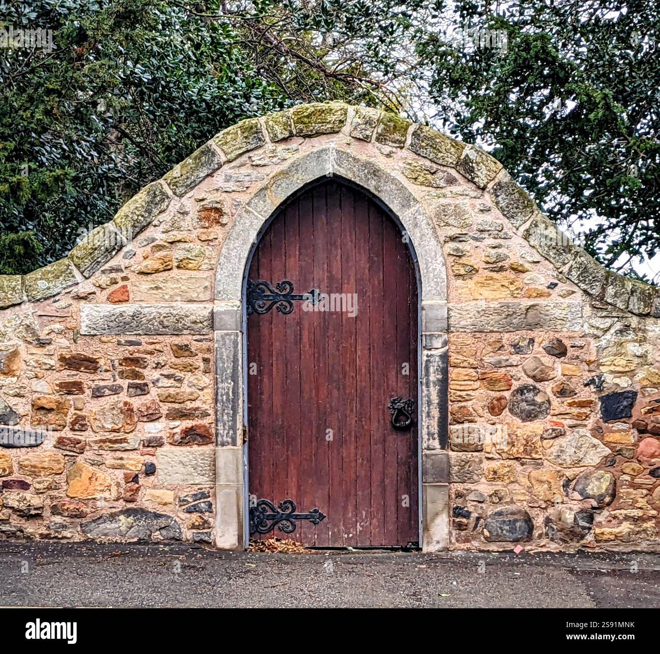 Scotland Stone Wall Arched Door - Smartphone Captured Stock Image