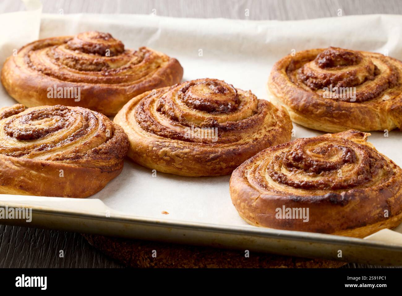 freshly baked sweet cinnamon rolls Stock Photo