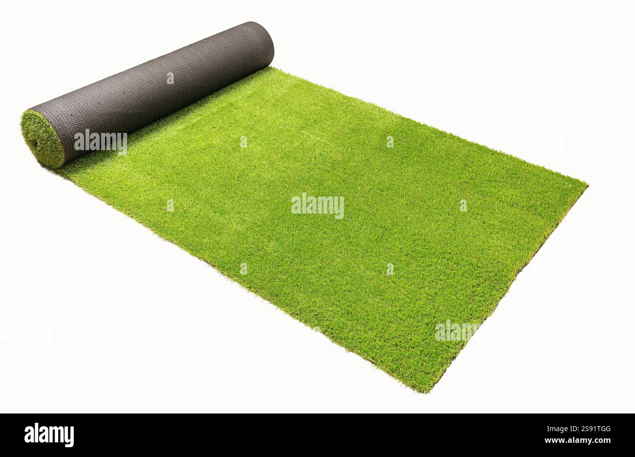 Artificial rolled green grass, isolated on white Stock Photo