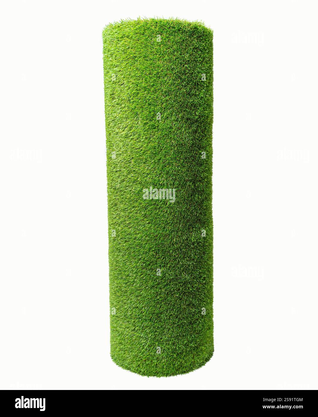 Vertical artificial rolled green grass, isolated on white Stock Photo