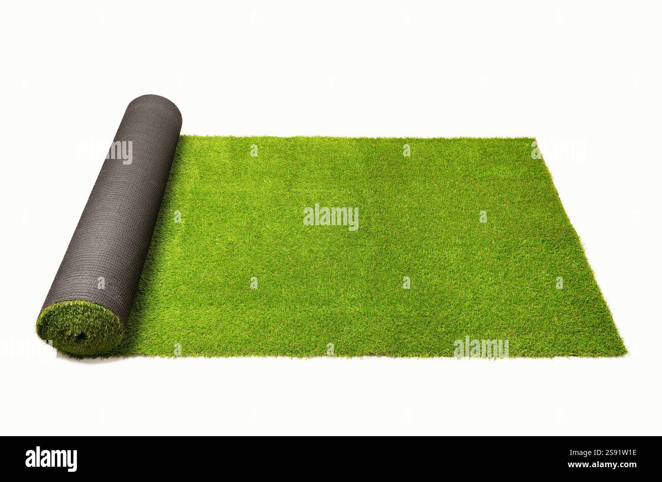 Artificial rolled green grass, isolated on white background Stock Photo