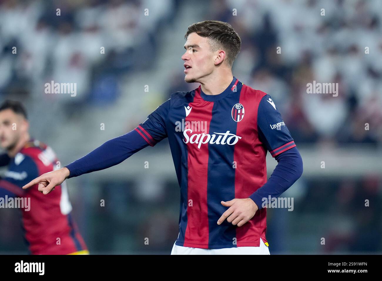 Thijs Dallinga of Bologna FC gestures during the UEFA Champions League ...