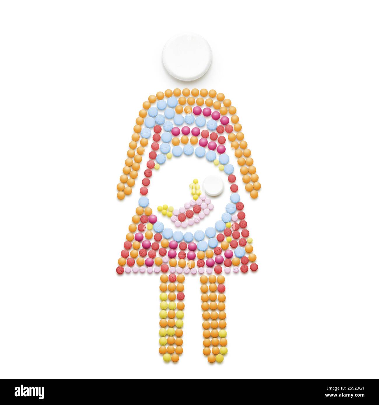 Creative medicine and healthcare concept of pills, ultrasound scan of test tube IVF baby, made against white background Stock Photo