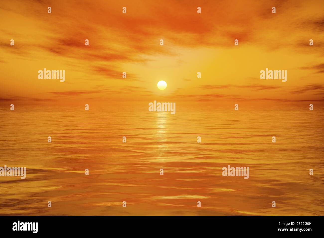 A beautiful golden sunset over the ocean background. 3D illustration ...
