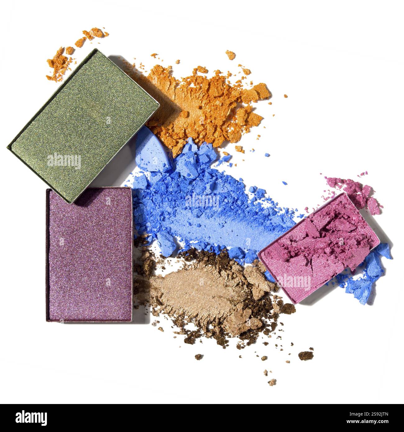 Kreatives Konzept Foto von Kosmetika swatches Schoenheitsprodukte Quadrat Lidschatten auf weissem Hintergrund Stock Photo