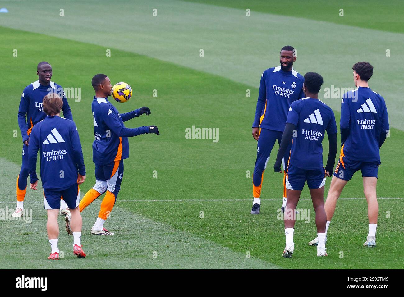 David Alaba of Real Madrid warms up during the training day of Real ...