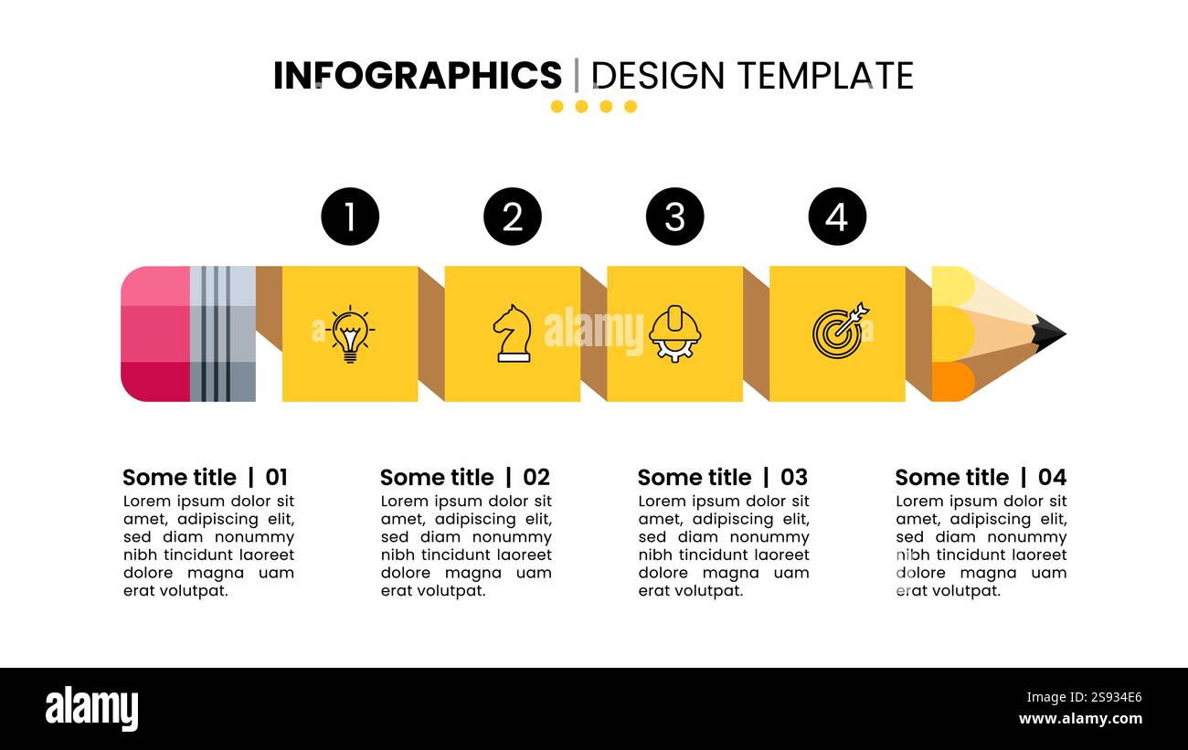 Infographic template with icons and 4 options or steps. Yellow pencil ...
