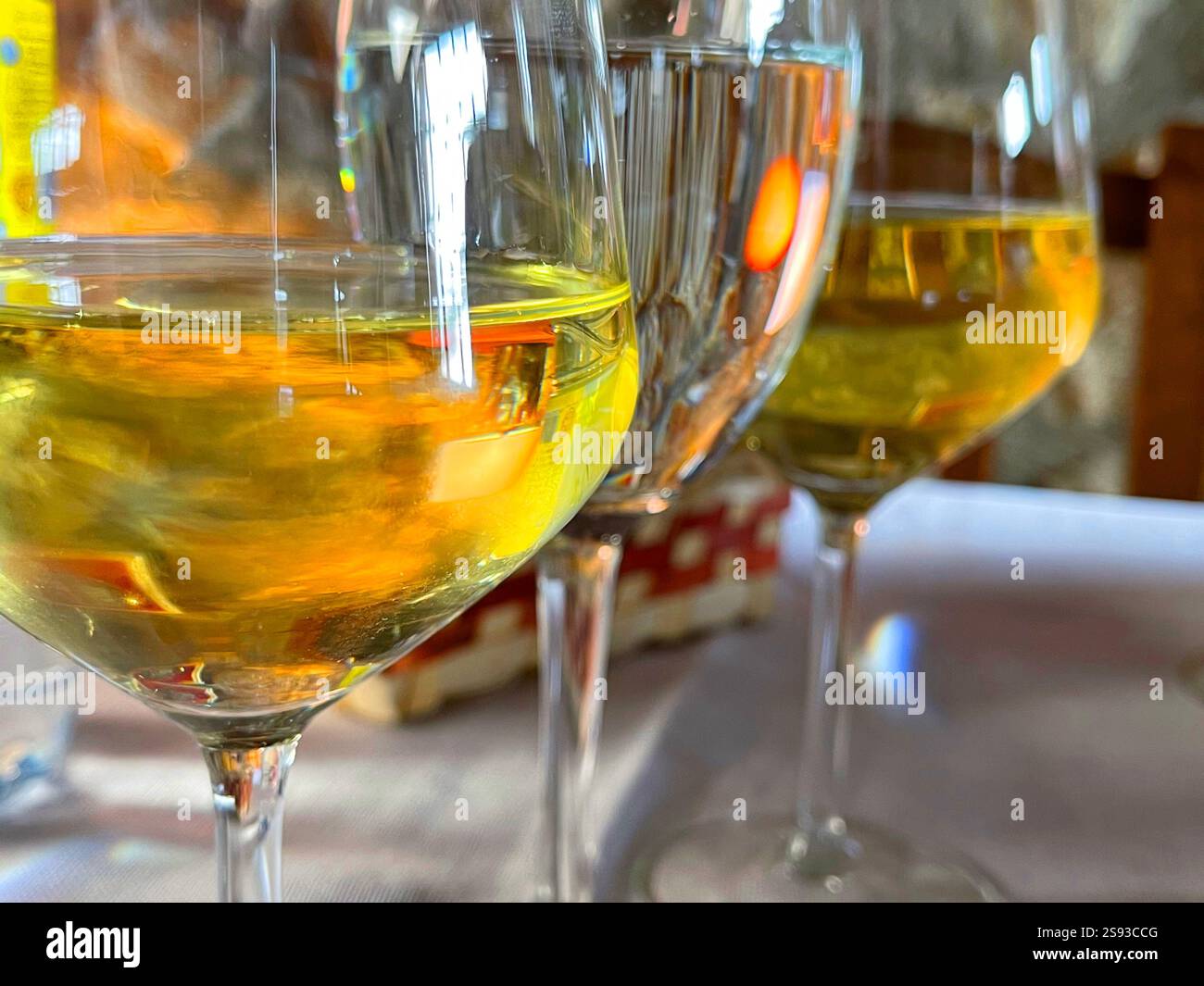 White wine glasses. Close view. - Smartphone Captured Stock Image