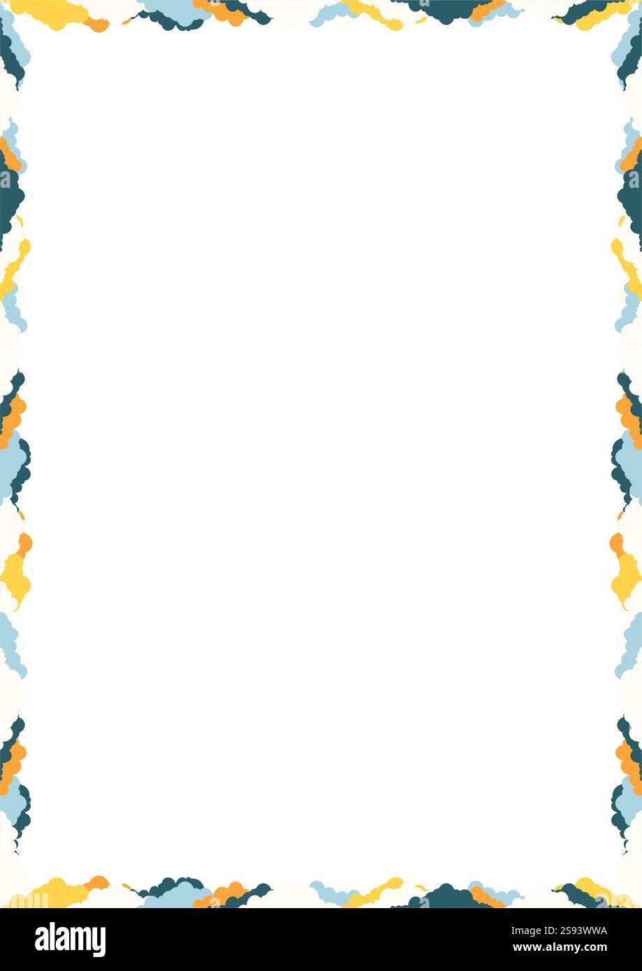 White clouds simple frame. Fluffy clouds in the blue sky template. Frame with empty space Stock Vector