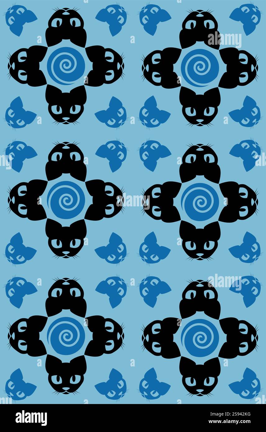 Crazy kitten vector pattern or background. Stock Vector