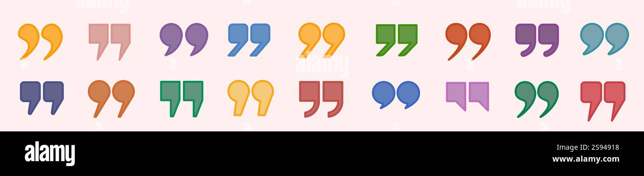 A set of colored icons in the form of quotation marks on a white ...