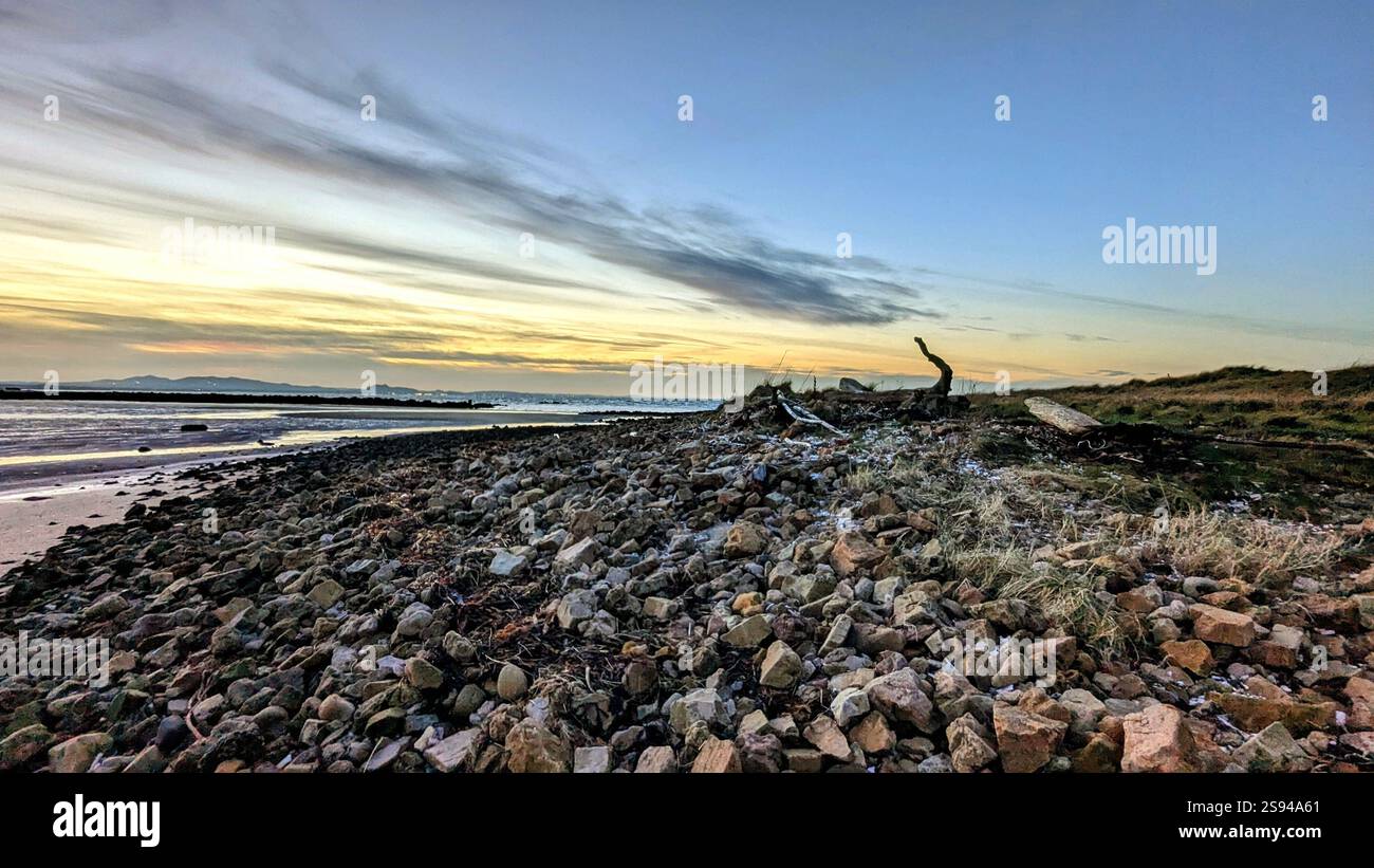 Rocky Beach Sunset Scotland Coastline Beautiful Sky - Smartphone Captured Stock Image