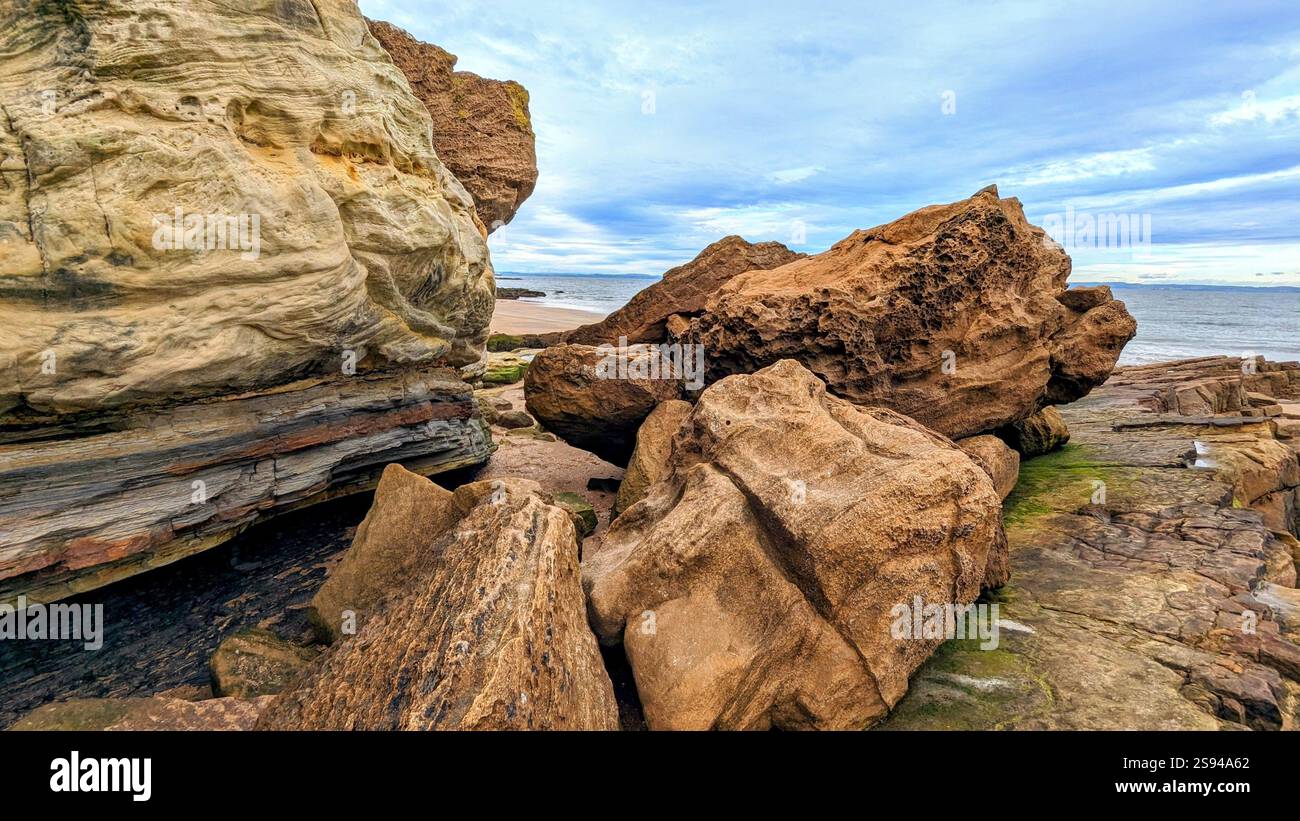 Rocky Boulders Beach Coastline Scotland - Smartphone Captured Stock Image