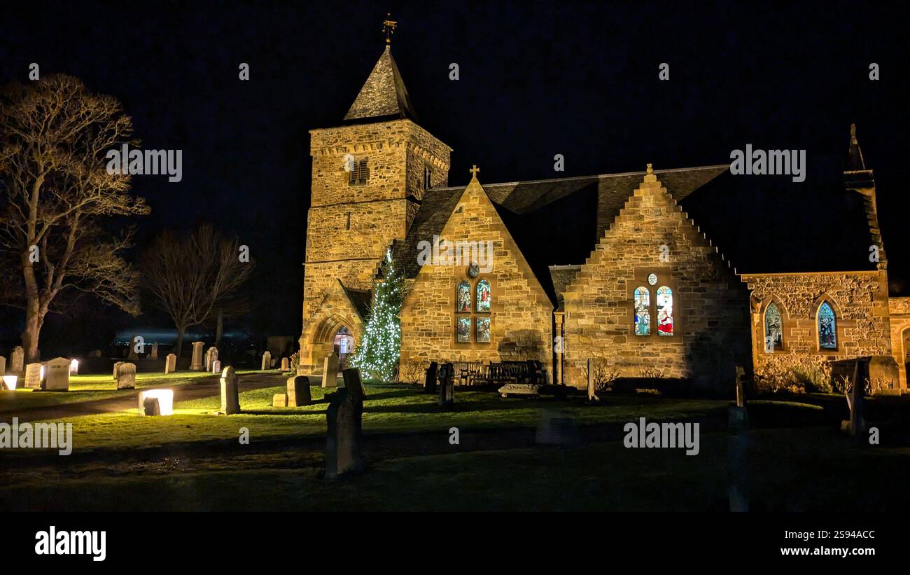 Aberlady Scottish Church Ancient Historic Landmark Night Cemetery - Smartphone Captured Stock Image