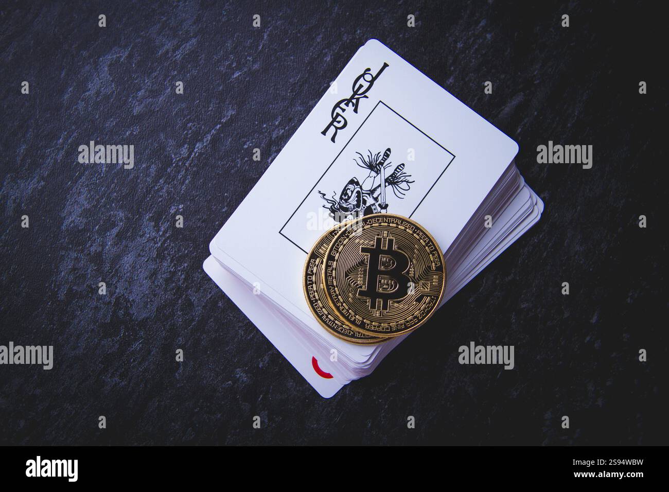 Casino and bitcoin. Chips in the form of bitcoins on the poker table. Poker  game. Coins on the line. Background from needle cards. Copyspace Stock  Photo - Alamy