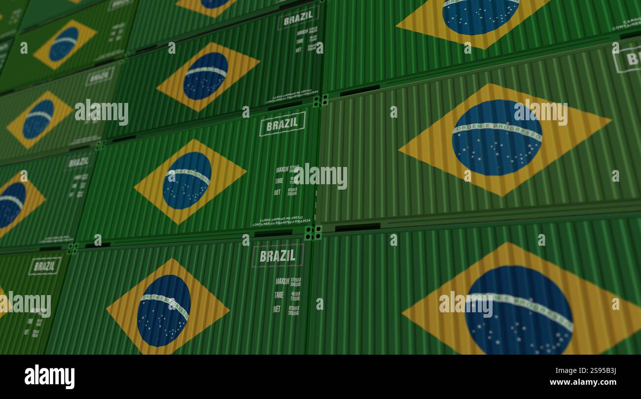 Brazil export production and import cargo containers in row business ...
