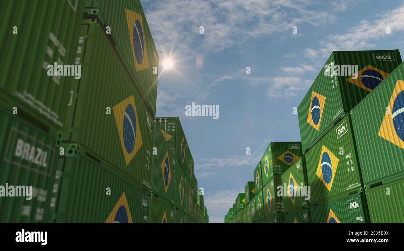 Brazil export production and import cargo containers in row business ...