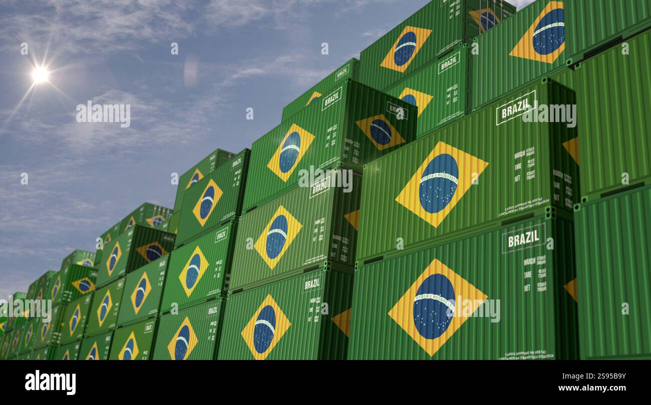 Brazil export production and import cargo containers in row business ...