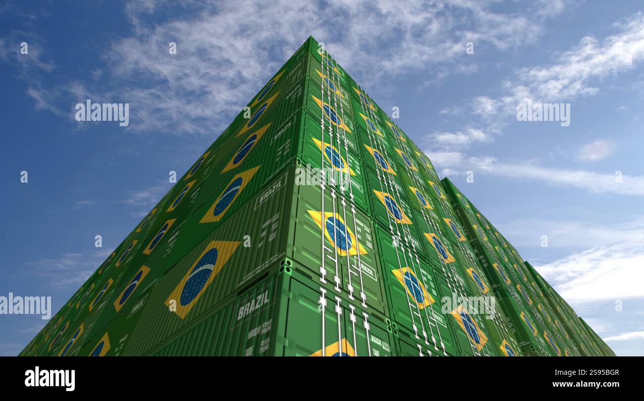Brazil export production and import cargo containers in row business ...
