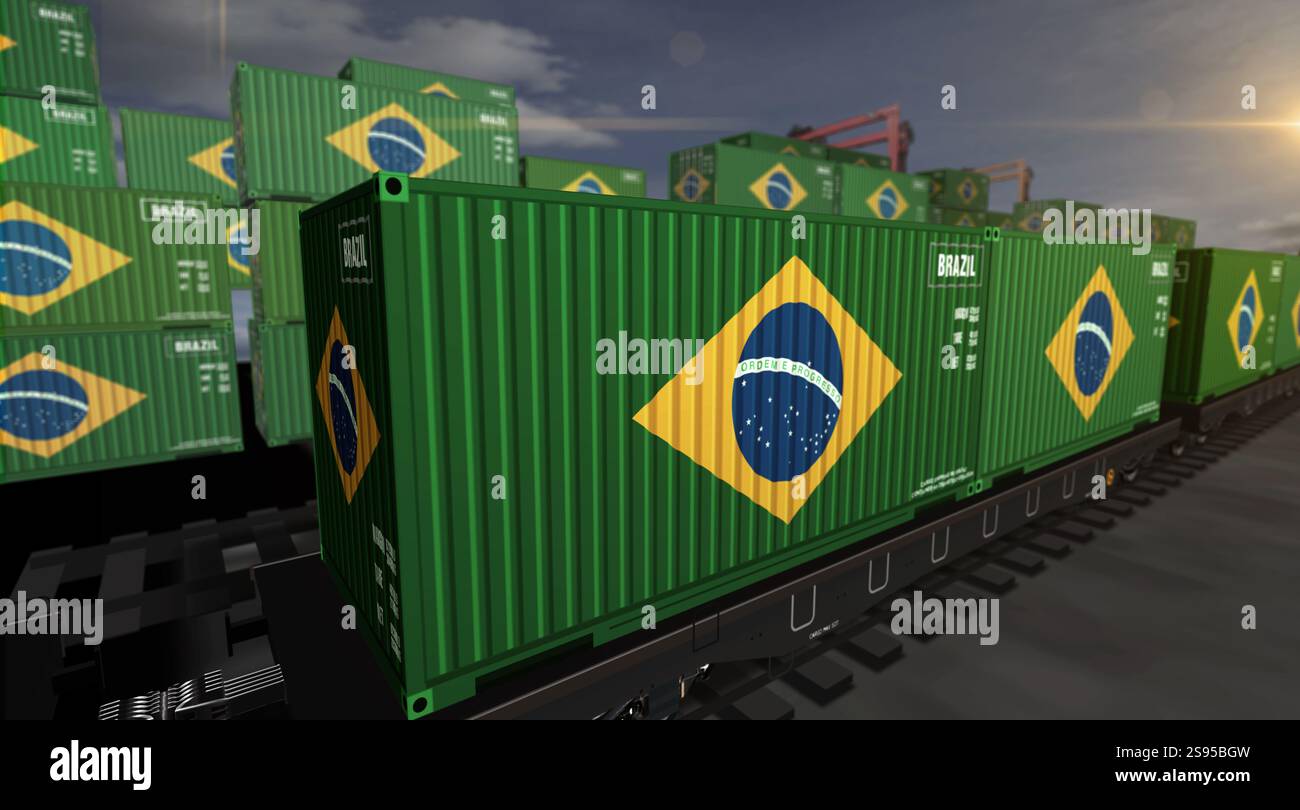 Brazil export production and import containers on a freight wagons ...