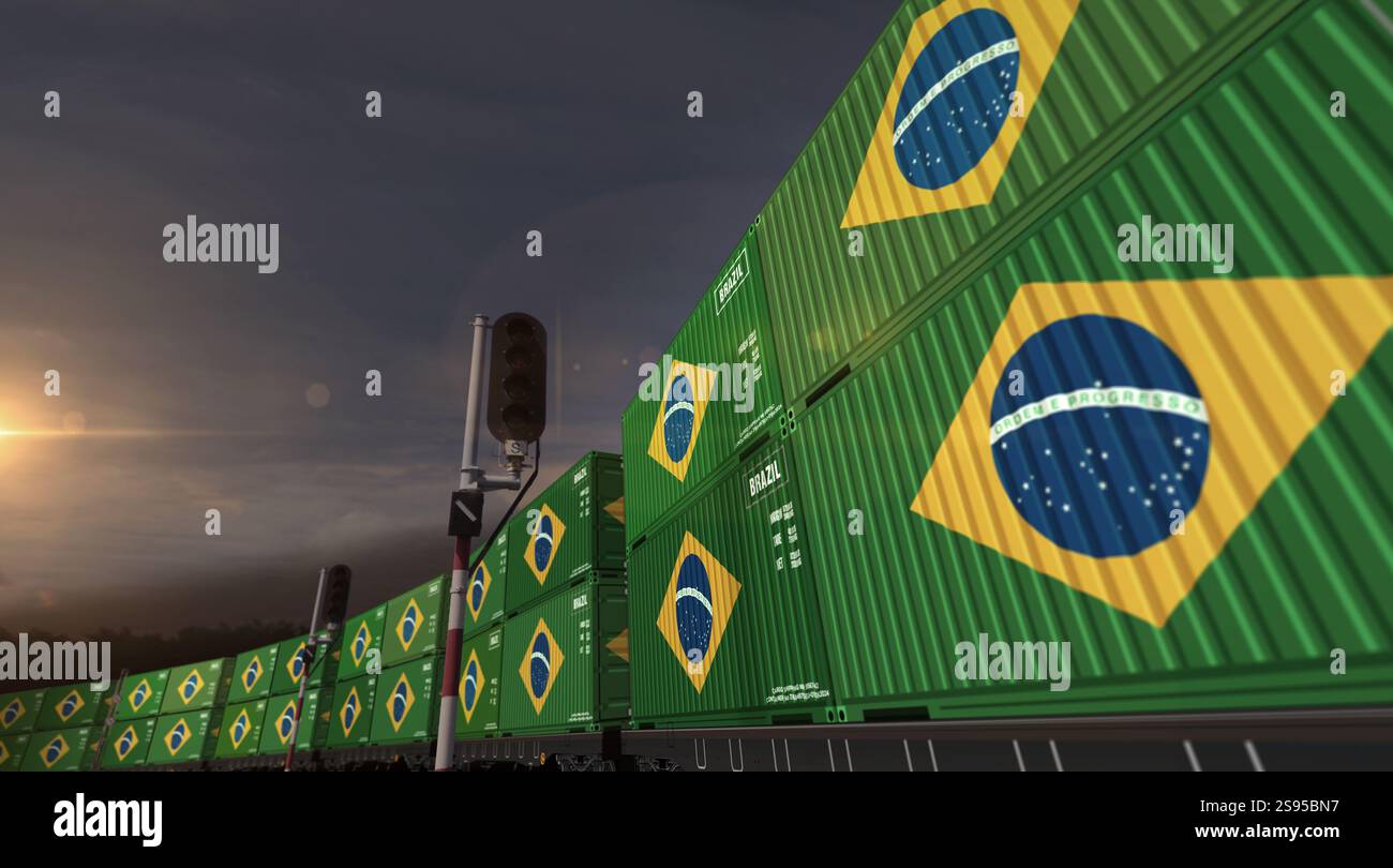 Brazil export production and import containers on a freight wagons ...
