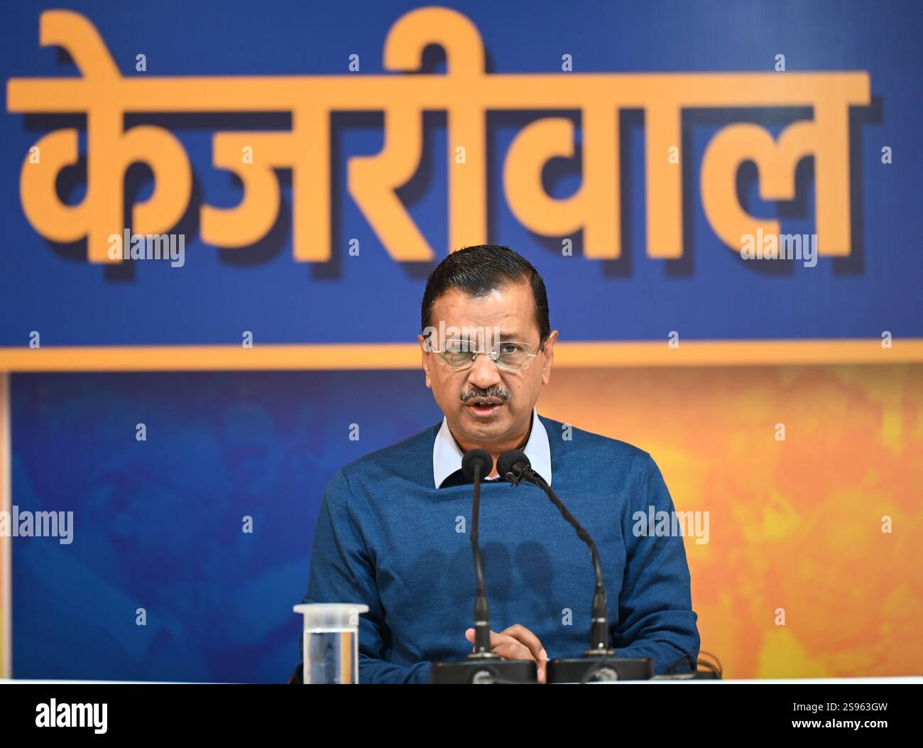NEW DELHI, INDIA - JANUARY 24: AAP Convenor Arvind Kejriwal address an ...
