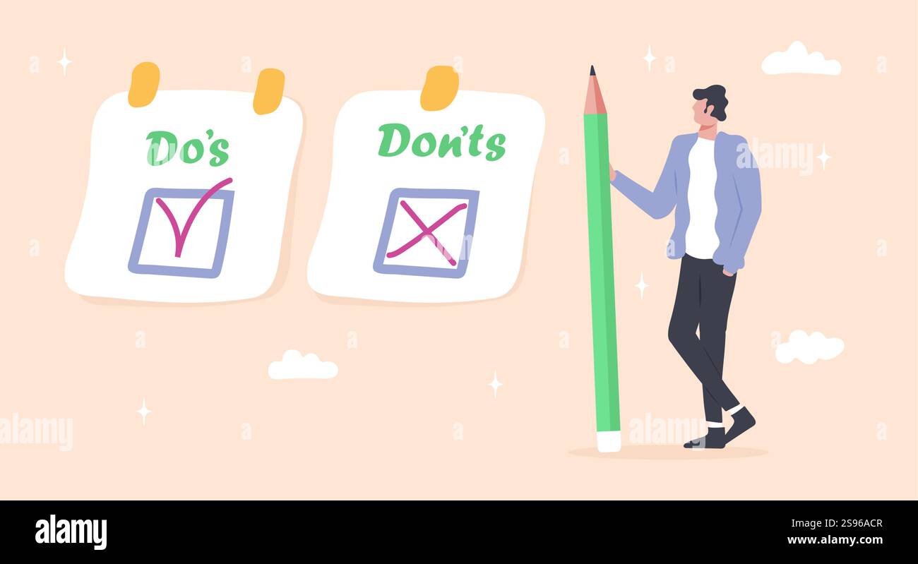 Vector illustration of a Do and Don t checklist concept. Includes ...