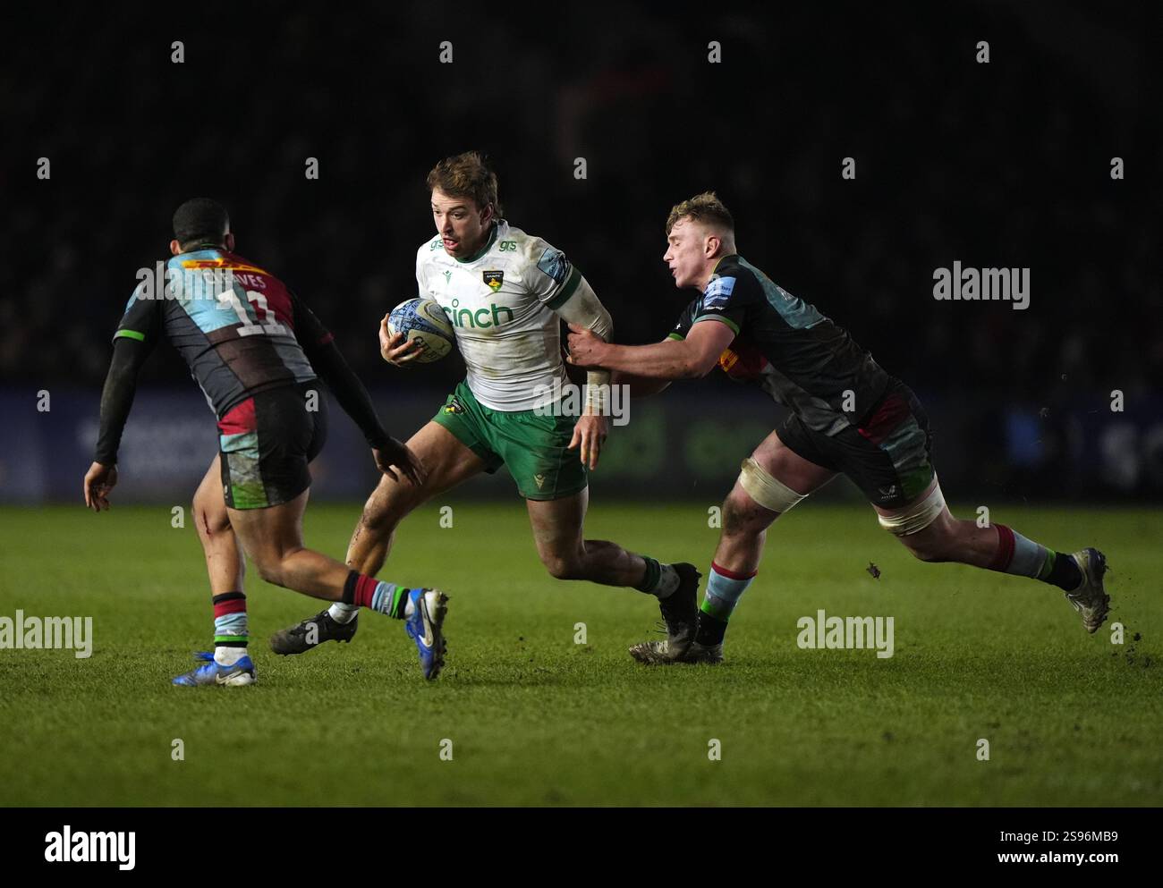 Harlequins' Cassius Cleaves, Northampton Saints' James Ramm, and