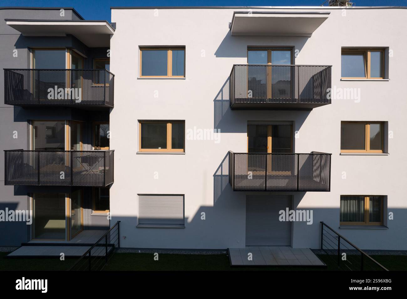 Modern Apartment Building Facade with Balconies Stock Photo - Alamy