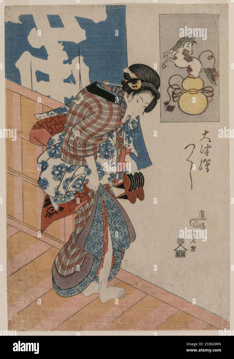 Gototei Kunisada (Japanese, 1786-1864) - Woman Leaving a Bath House ...