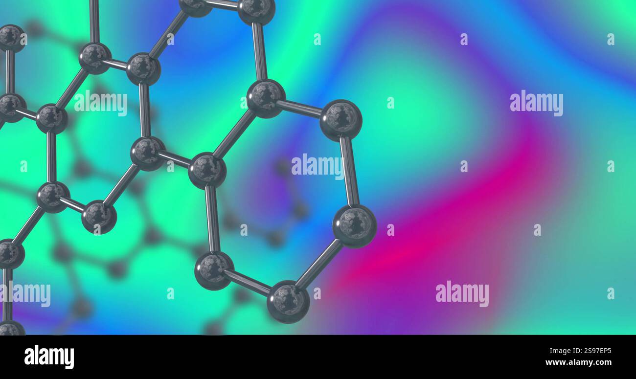Molecular structure image over colorful abstract background Stock Photo