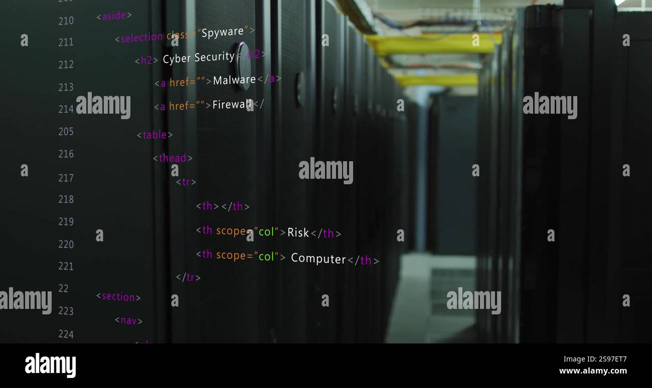 Computer code image over server racks in data center Stock Photo - Alamy
