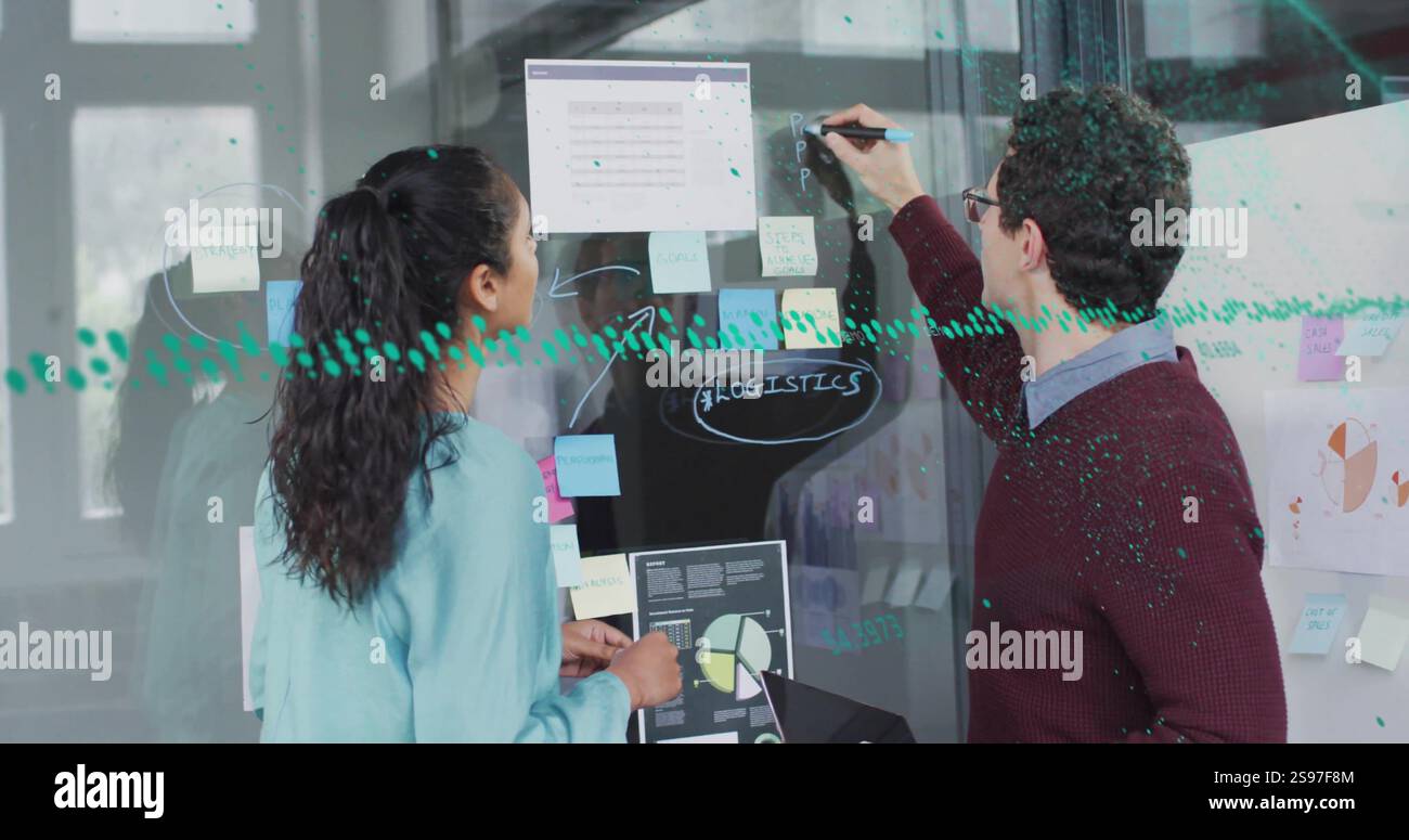 Image of financial data processing over diverse business people in ...